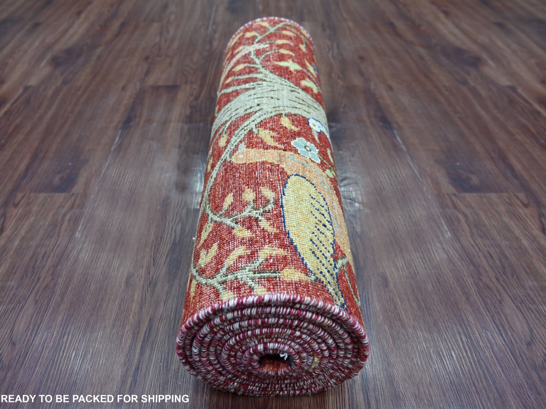 2'7" x 14'1" New Hand Knotted Red Wool Runner Oriental Rug - MOA10222489