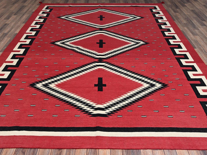 9'1" x 11'7" New Hand Woven Red Wool Rectangle Oriental Rug - MOA1022248