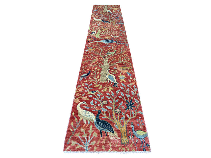 2'7" x 14'1" New Hand Knotted Red Wool Runner Oriental Rug - MOA10222491