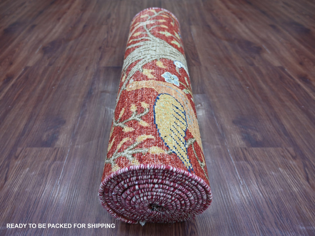 2'7" x 14'1" New Hand Knotted Red Wool Runner Oriental Rug - MOA10222491