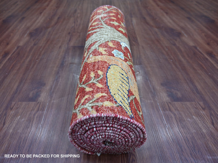 2'7" x 14'1" New Hand Knotted Red Wool Runner Oriental Rug - MOA10222491