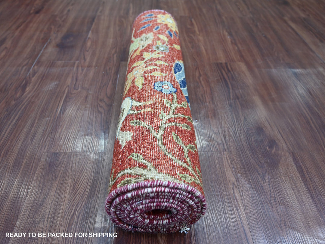 2'6" x 8'1" New Hand Knotted Red Wool Runner Oriental Rug - MOA10222494