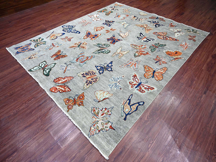 8'0" x 9'7" New Hand Knotted Grey Wool Rectangle Oriental Rug - MOA10222496
