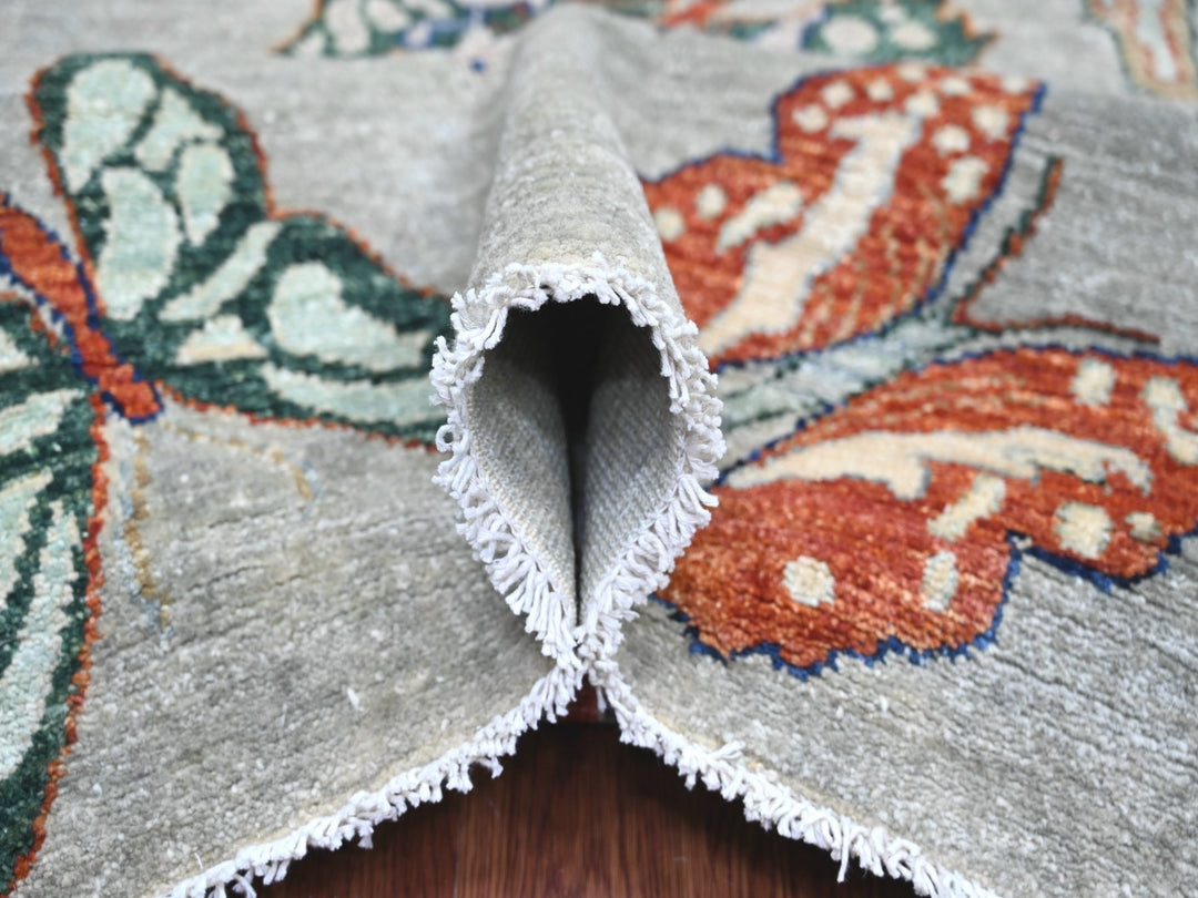 8'0" x 9'7" New Hand Knotted Grey Wool Rectangle Oriental Rug - MOA10222496