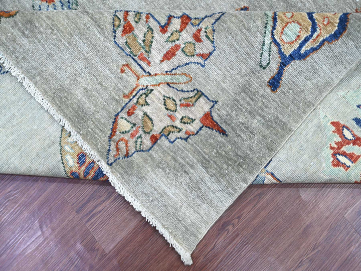 8'0" x 9'7" New Hand Knotted Grey Wool Rectangle Oriental Rug - MOA10222496