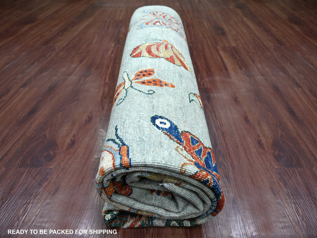8'0" x 9'7" New Hand Knotted Grey Wool Rectangle Oriental Rug - MOA10222496