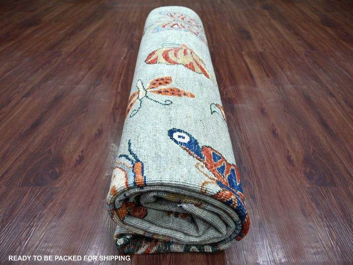 8'0" x 9'7" New Hand Knotted Grey Wool Rectangle Oriental Rug - MOA10222496