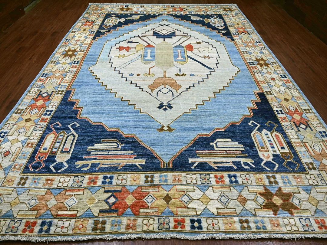 10'0" x 13'8" New Hand Knotted Blue Wool Rectangle Oriental Rug - MOA10222497