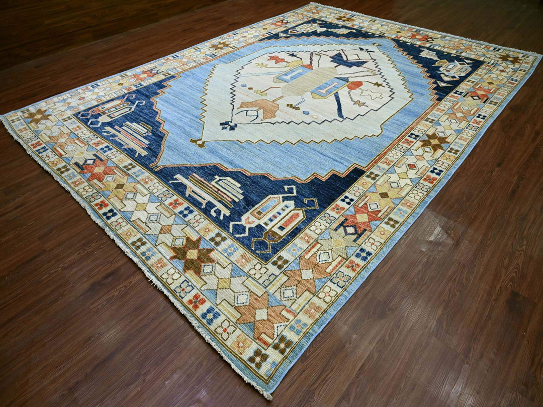 10'0" x 13'8" New Hand Knotted Blue Wool Rectangle Oriental Rug - MOA10222497