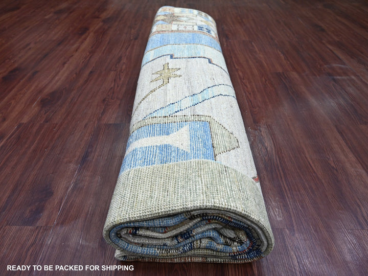 10'0" x 13'8" New Hand Knotted Blue Wool Rectangle Oriental Rug - MOA10222497