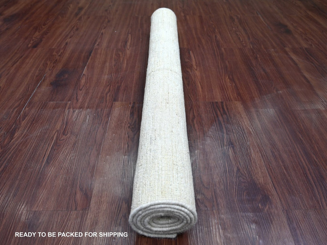 3'10" x 5'7" New Hand Knotted Ivory Wool Rectangle Oriental Rug - MOA10222499