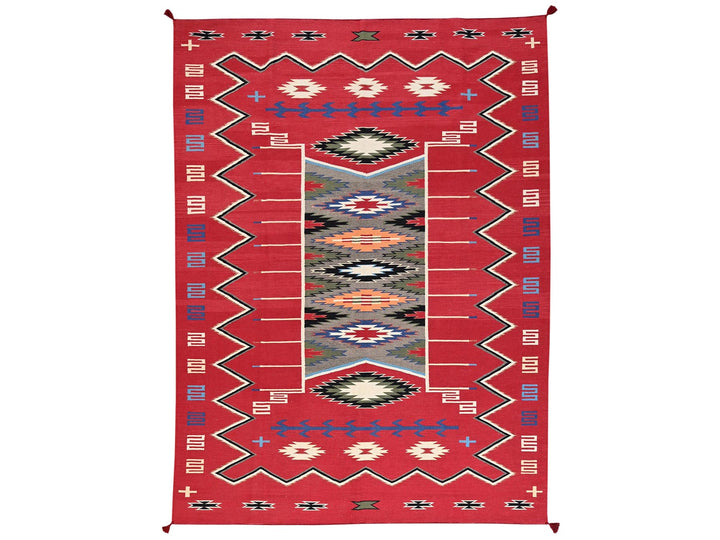 9'0" x 12'1" New Hand Woven Red Wool Rectangle Oriental Rug - MOA1022249