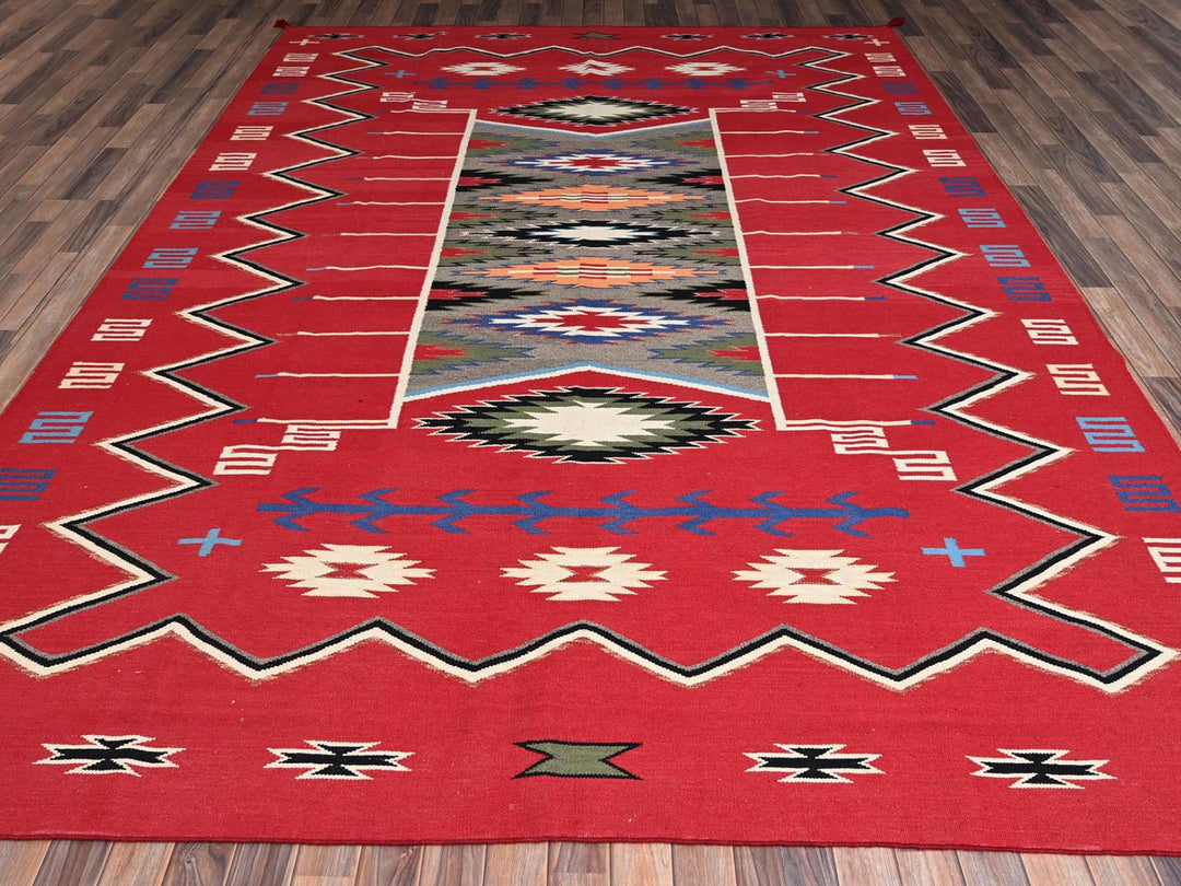9'0" x 12'1" New Hand Woven Red Wool Rectangle Oriental Rug - MOA1022249