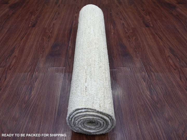 2'10" x 8'0" New Hand Knotted Ivory Wool Runner Oriental Rug - MOA10222501