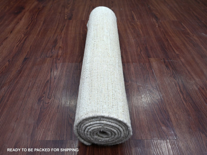 2'6" x 7'10" New Hand Knotted Ivory Wool Runner Oriental Rug - MOA10222503