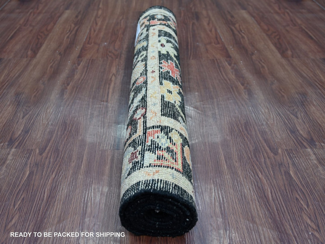 2'8" x 8'0" New Hand Knotted Black Wool Runner Oriental Rug - MOA10222507
