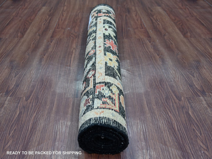 2'8" x 8'0" New Hand Knotted Black Wool Runner Oriental Rug - MOA10222507