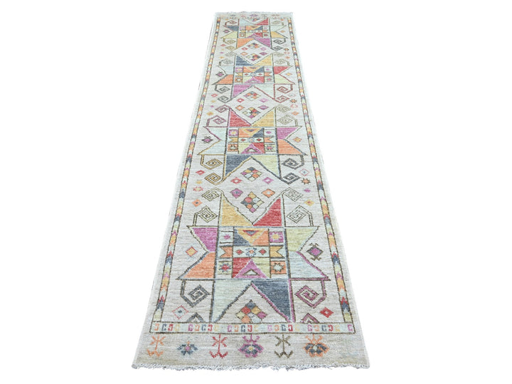 2'8" x 11'9" New Hand Knotted Grey Wool Runner Oriental Rug - MOA10222509