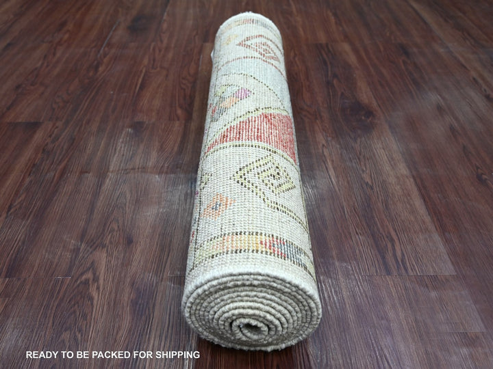 2'8" x 11'9" New Hand Knotted Grey Wool Runner Oriental Rug - MOA10222509