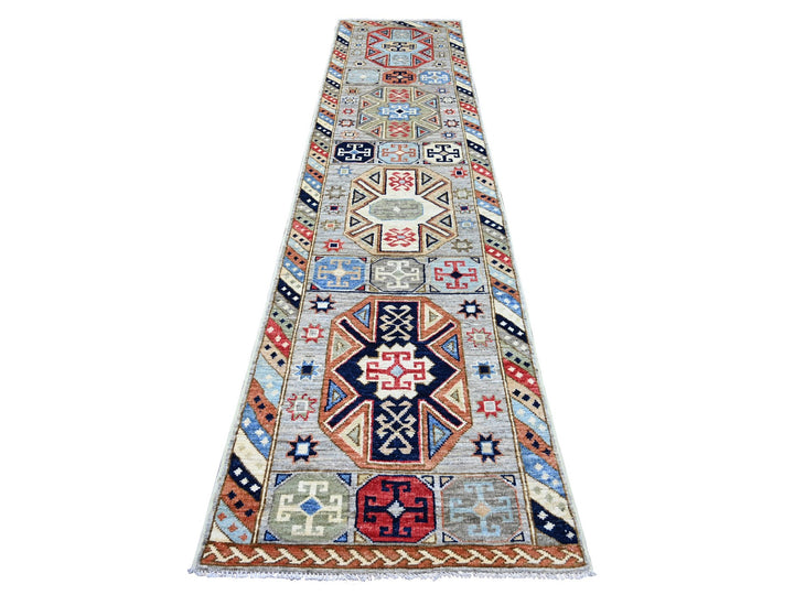 2'11" x 12'7" New Hand Knotted Grey Wool Runner Oriental Rug - MOA10222511