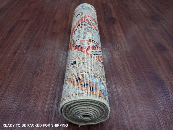 2'11" x 12'7" New Hand Knotted Grey Wool Runner Oriental Rug - MOA10222511