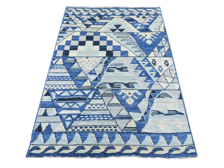 4'1" x 5'8" New Hand Knotted Blue Wool Rectangle Oriental Rug - MOA10222519