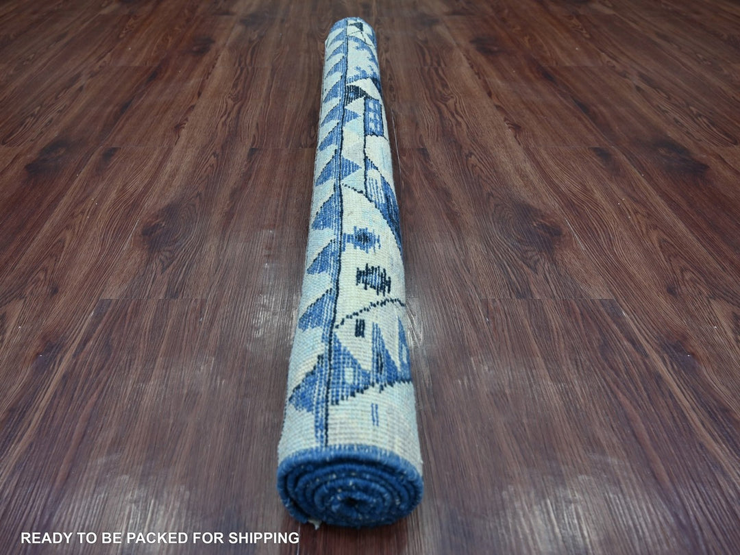 4'1" x 5'8" New Hand Knotted Blue Wool Rectangle Oriental Rug - MOA10222519