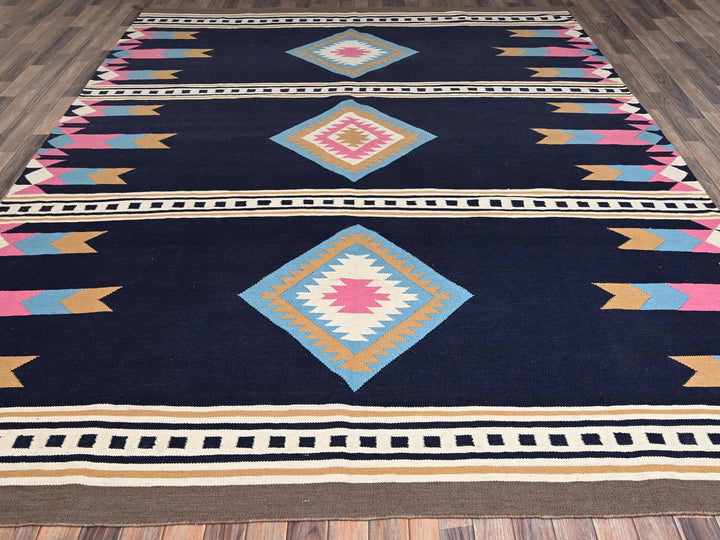 9'3" x 11'7" New Hand Woven Blue Wool Rectangle Oriental Rug - MOA1022251