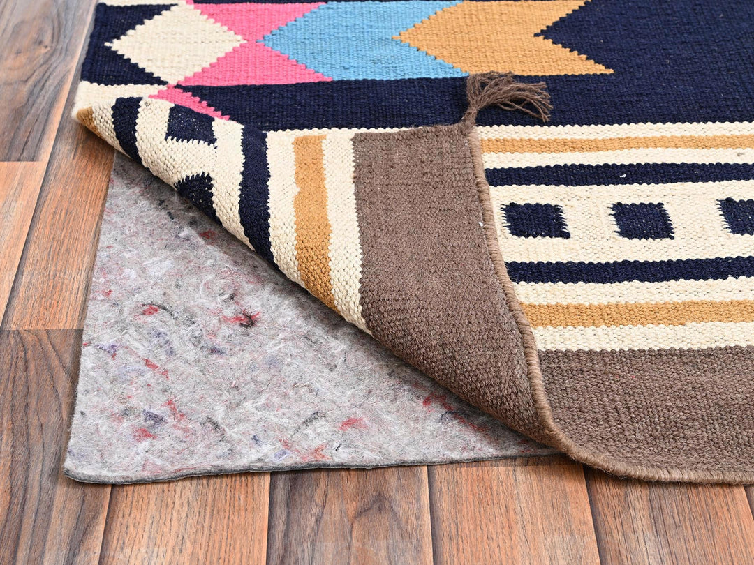 9'3" x 11'7" New Hand Woven Blue Wool Rectangle Oriental Rug - MOA1022251