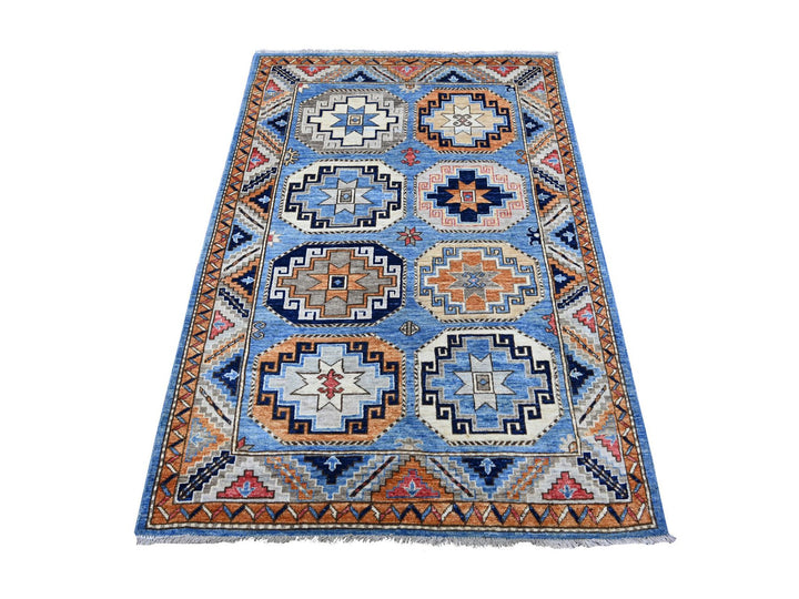 4'0" x 5'9" New Hand Knotted Blue Wool Rectangle Oriental Rug - MOA10222522