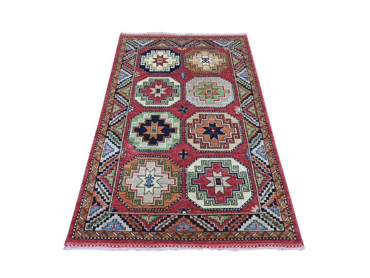 3'11" x 5'10" New Hand Knotted Red Wool Rectangle Oriental Rug - MOA10222524