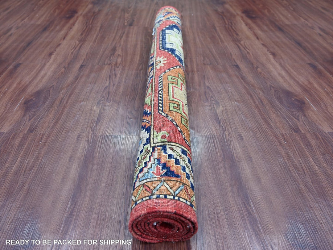 3'11" x 5'10" New Hand Knotted Red Wool Rectangle Oriental Rug - MOA10222524