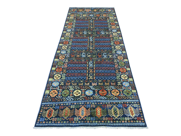 3'10" x 9'7" New Hand Knotted Blue Wool Runner Oriental Rug - MOA10222525