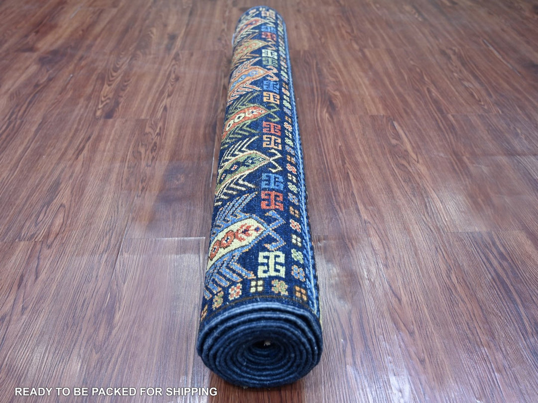 3'10" x 9'7" New Hand Knotted Blue Wool Runner Oriental Rug - MOA10222525