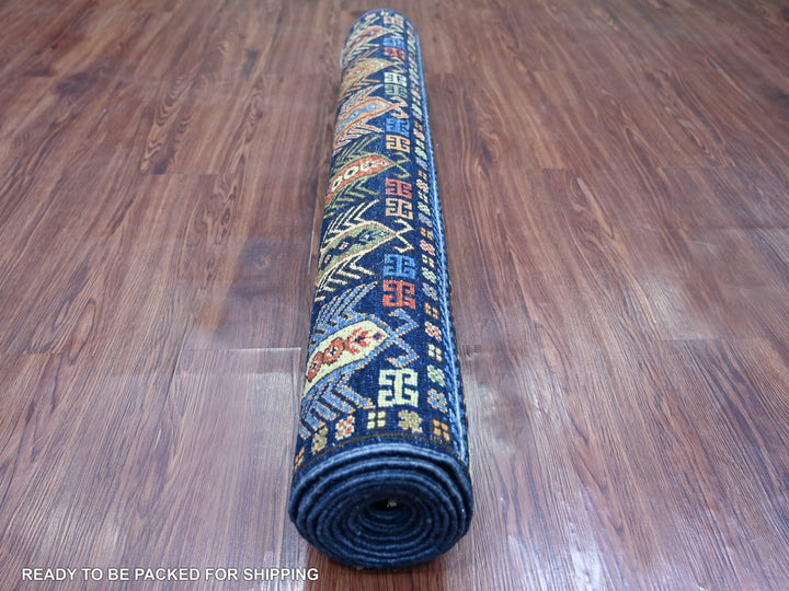 3'10" x 9'7" New Hand Knotted Blue Wool Runner Oriental Rug - MOA10222525