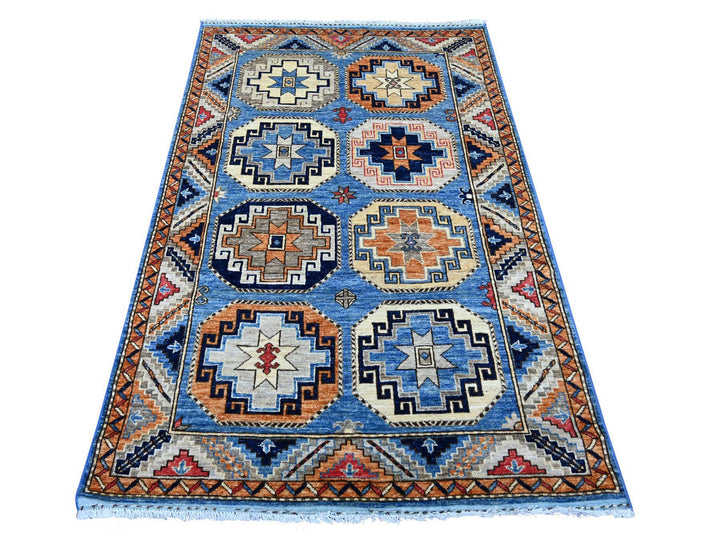 4'0" x 6'0" New Hand Knotted Blue Wool Rectangle Oriental Rug - MOA10222526
