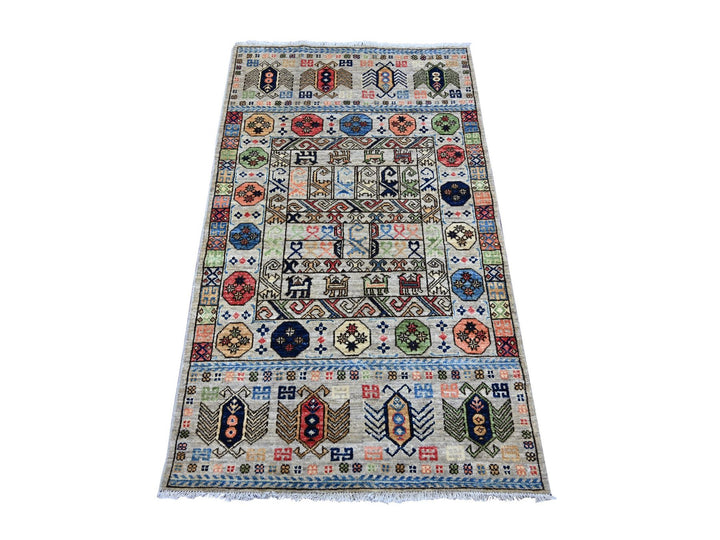 2'11" x 5'0" New Hand Knotted Grey Wool Rectangle Oriental Rug - MOA10222527