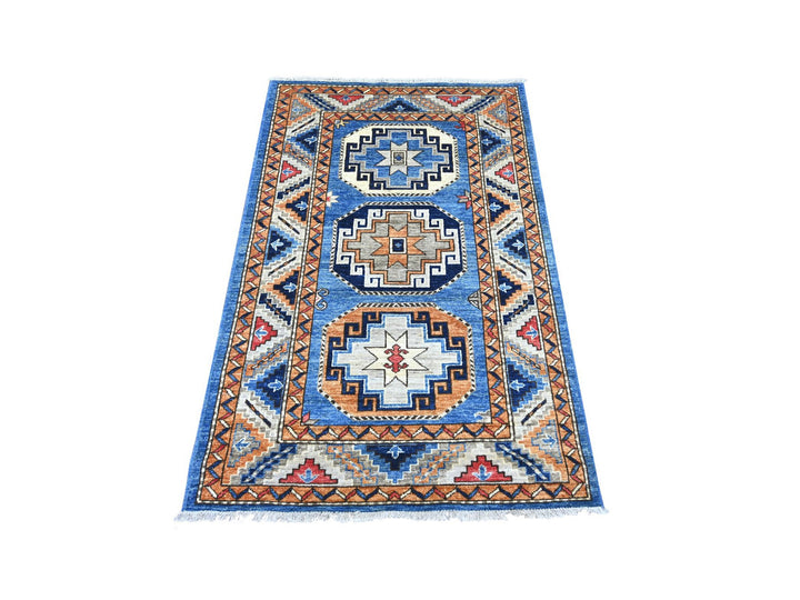 3'2" x 5'0" New Hand Knotted Blue Wool Rectangle Oriental Rug - MOA10222528
