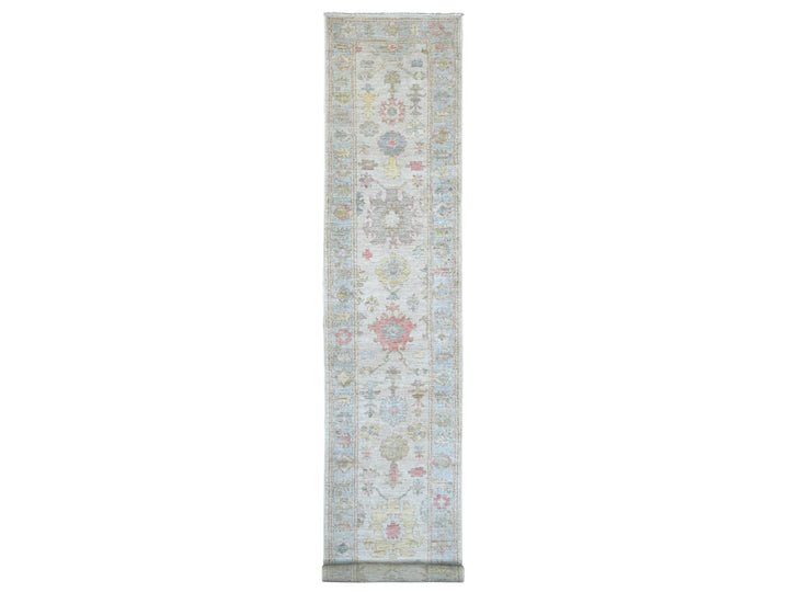 2'9" x 15'7" New Hand Knotted Grey Wool Runner Oriental Rug - MOA10222530