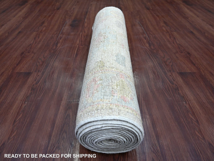 2'9" x 15'7" New Hand Knotted Grey Wool Runner Oriental Rug - MOA10222530