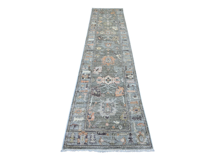 2'8" x 11'9" New Hand Knotted Green Wool Runner Oriental Rug - MOA10222533