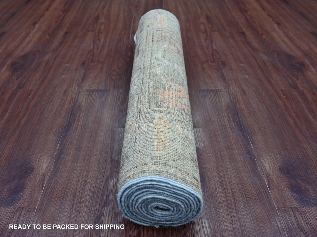 2'8" x 11'9" New Hand Knotted Green Wool Runner Oriental Rug - MOA10222533