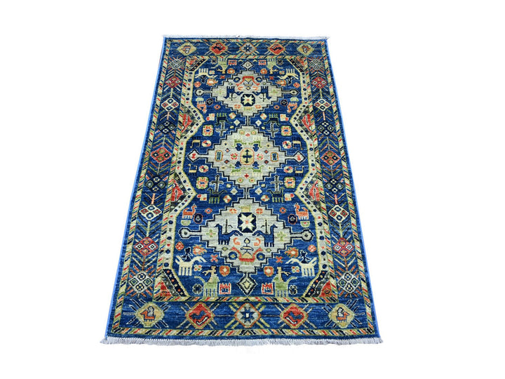 3'1" x 5'2" New Hand Knotted Blue Wool Rectangle Oriental Rug - MOA10222537