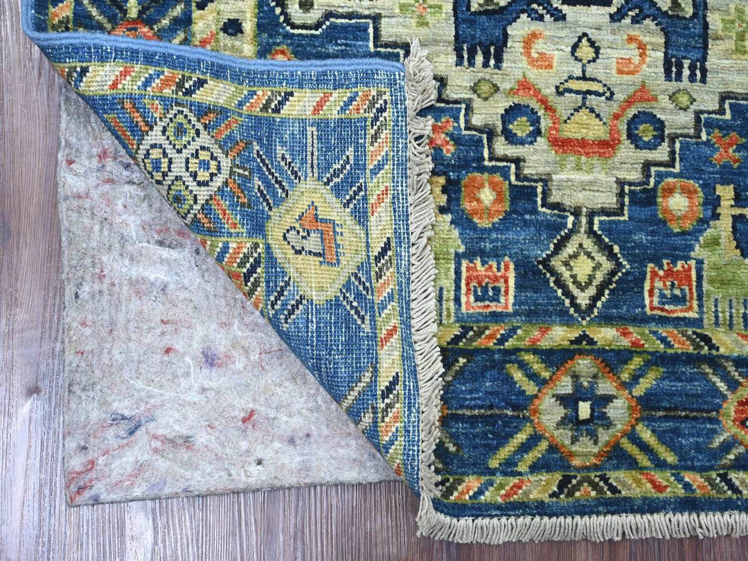 3'1" x 5'2" New Hand Knotted Blue Wool Rectangle Oriental Rug - MOA10222537