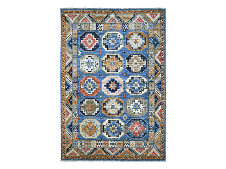 6'0" x 8'10" New Hand Knotted Blue Wool Rectangle Oriental Rug - MOA10222540