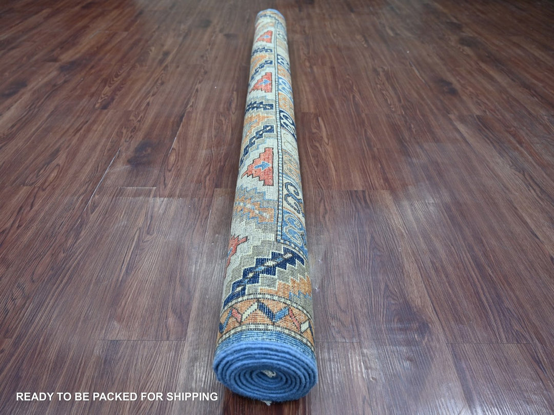 6'0" x 8'10" New Hand Knotted Blue Wool Rectangle Oriental Rug - MOA10222540