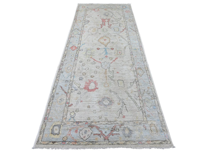 3'11" x 9'7" New Hand Knotted Grey Wool Runner Oriental Rug - MOA10222546
