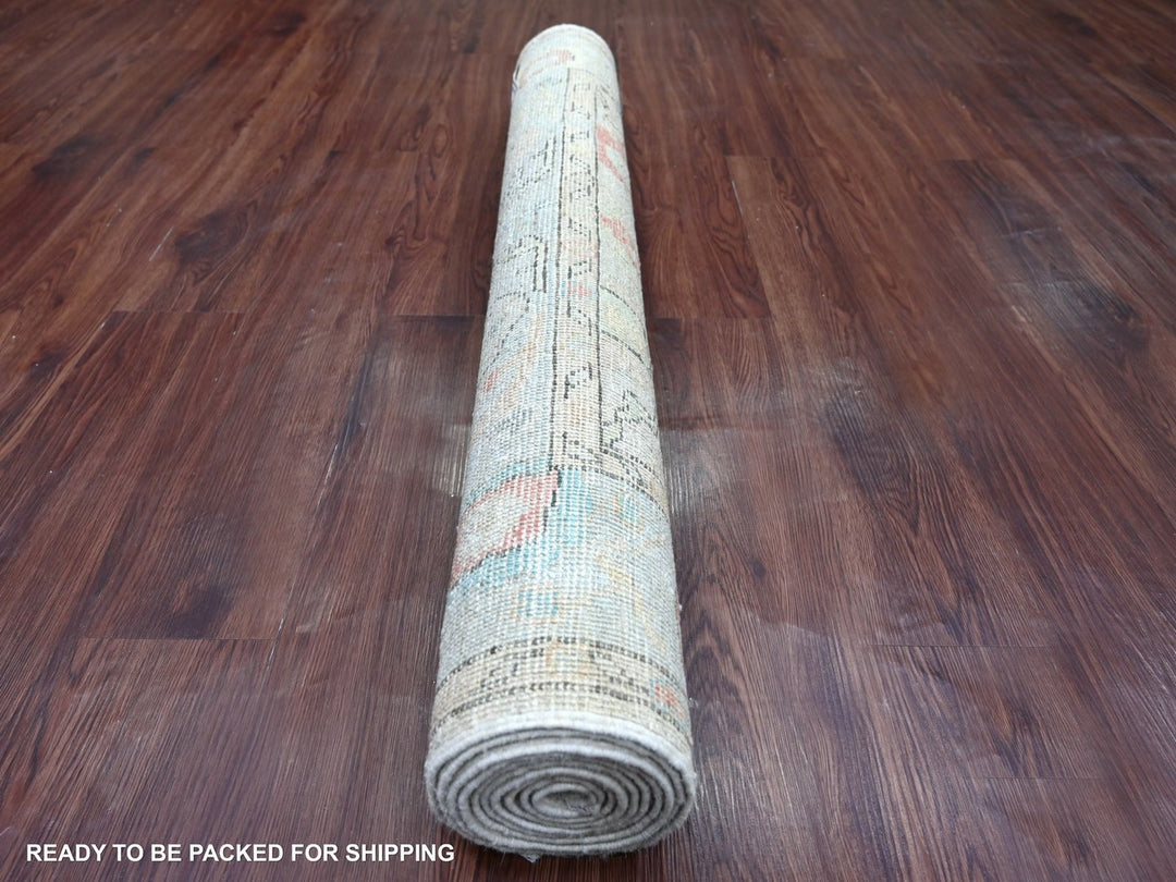 3'11" x 9'7" New Hand Knotted Grey Wool Runner Oriental Rug - MOA10222546