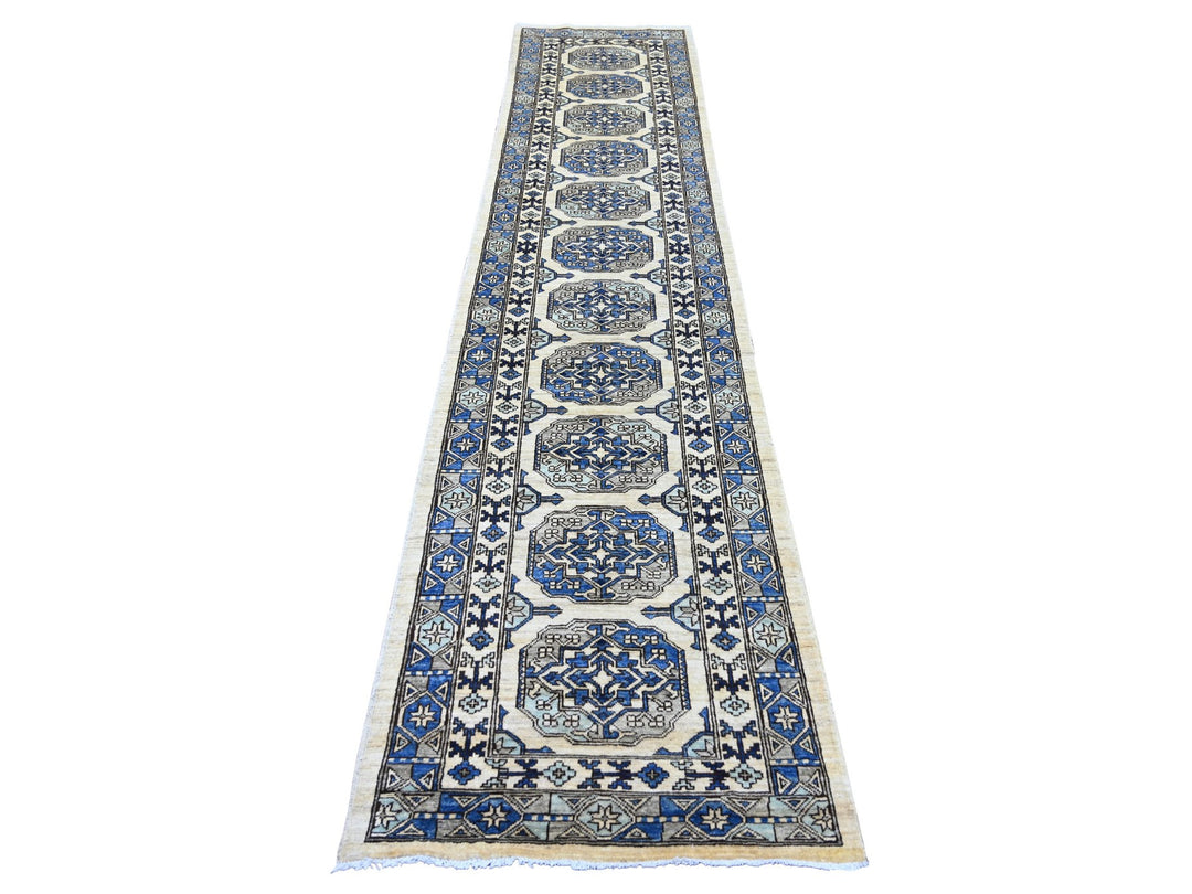 2'7" x 11'8" New Hand Knotted Ivory Wool Runner Oriental Rug - MOA10222550