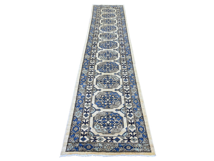 2'7" x 11'8" New Hand Knotted Ivory Wool Runner Oriental Rug - MOA10222550